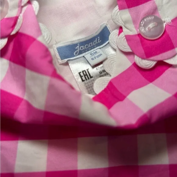 JACADI PARIS Baby Girl Gingham Shorts Set- Pink & White/ Size 6 Months - Picture 8 of 9